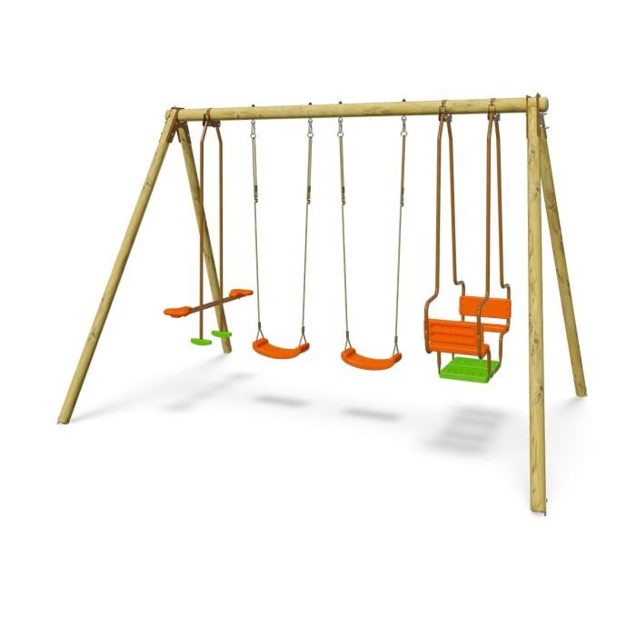 Portique en bois HALI avec 2 balançoires + 1 nacelle + 1 face à face - Trigano