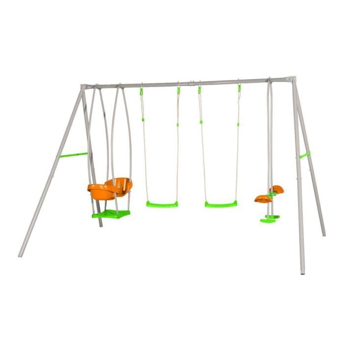 Portique métallique JADE - 1 face à face + 2 balançoires injectées + 1 nacelle