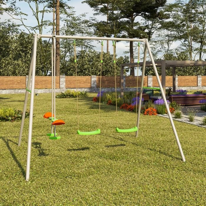Portique en métal LOUISE - 2 balançoires + 1 face à face – Image 2