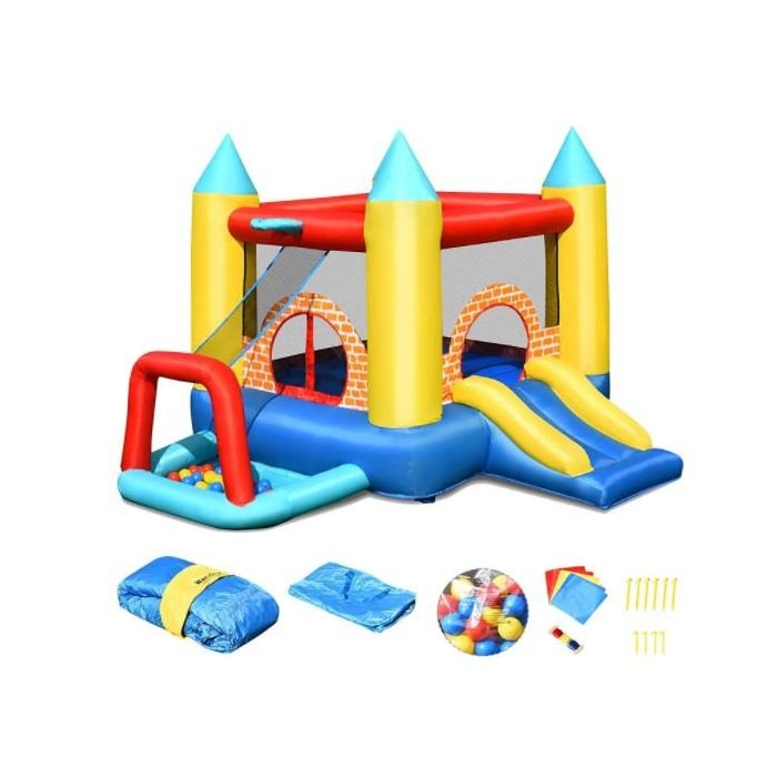 Château Gonflable - Happy Hop 4en1 avec Toboggan+30 Ballons